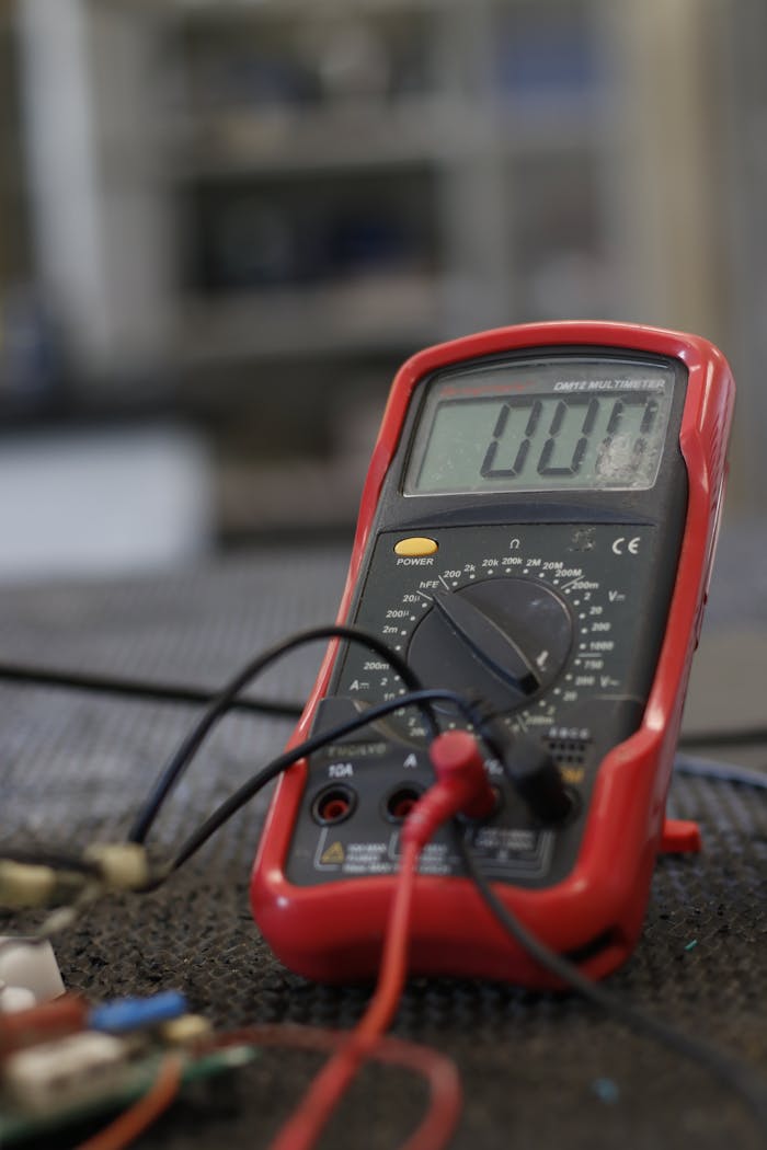 gallery-1 Professional multimeter with wires that combining functions of voltmeter ammeter ohmmeter placed on floor